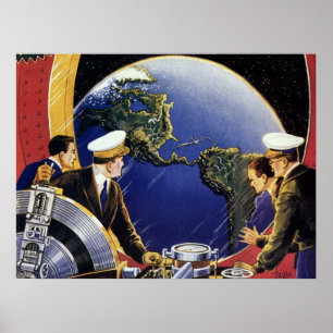 Vintage-Science-Fiction-Astronauten umkreisen die Poster