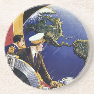 Vintage-Science-Fiction-Astronauten umkreisen die  Sandstein Untersetzer