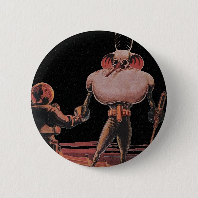 Vintage Science Fiction Astronautin Shake Hand Ali Button (Vorderseite)