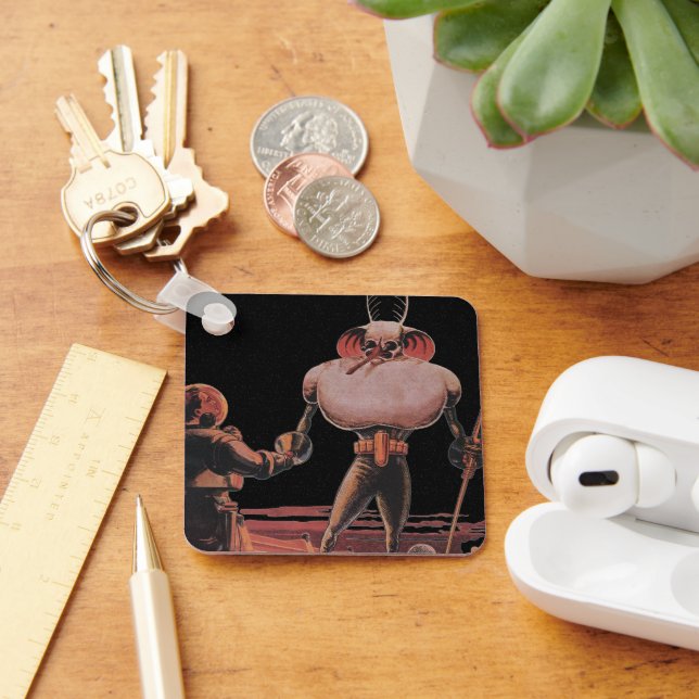 Vintage Science Fiction Astronautin Shake Hand Ali Schlüsselanhänger (Schreibtisch)