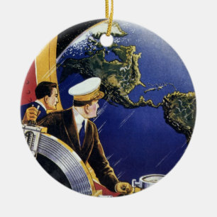Vintage Science Fiction Astronauts Orbiting Earth Keramikornament