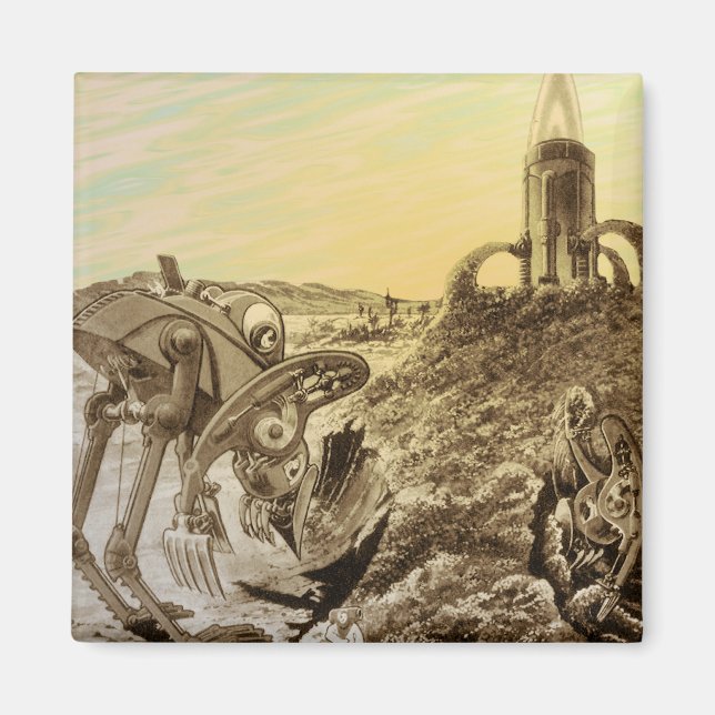 Vintage Science Fiction Außerirdischen Planet Bau Magnet (Vorne)