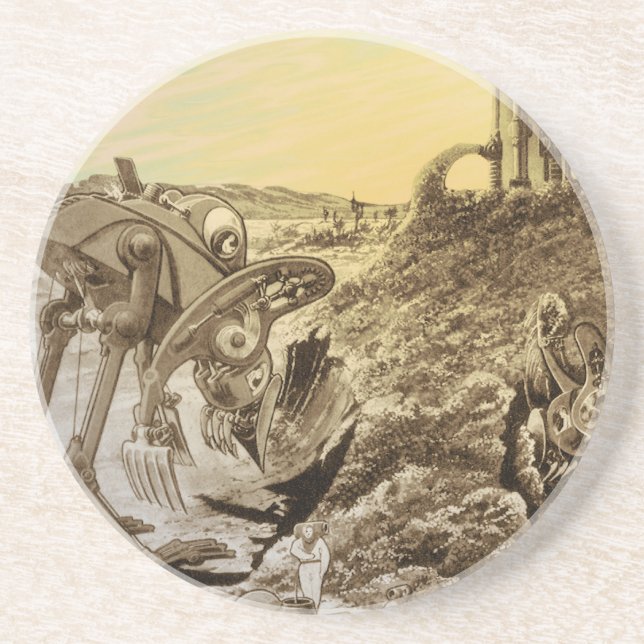 Vintage Science Fiction Außerirdischen Planet Bau Untersetzer (Vorne)