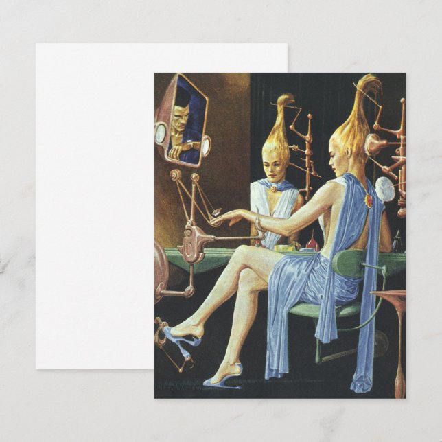 Vintage Science Fiction Beauty Salon Einladung (Vorne/Hinten)