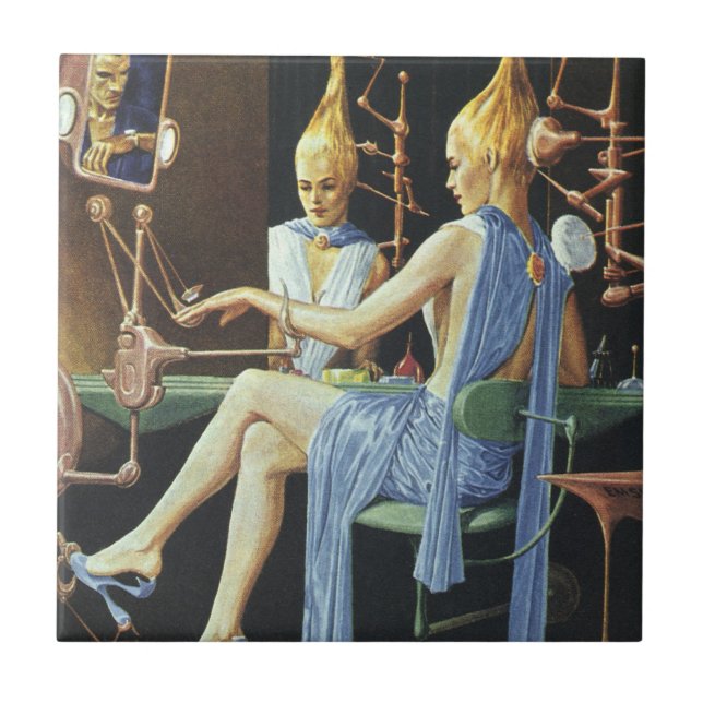 Vintage Science Fiction Beauty Salon Wellness-Cent Fliese (Vorderseite)