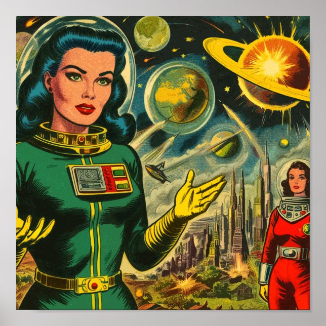Vintage Science Fiction Comicen Poster (Vorne)