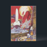 Vintage Science Fiction, die verlorene Stadt Atlan<br><div class="desc">Vintages Bild der Science Fiction mit Alien-Frauen, die über eine futuristische Stadt schauen, mit einem Wasserbrunnen in der Mitte, Außerirdischen mit Eidechsen für Haustiere, griechischer oder römischer Bauart und einem riesigen Mond im Hintergrund. Könnte die verlorene Stadt Atlantis sein! Ein klassisches Comic Buch Zukunft Retro Sci fi Szene aus dem...</div>