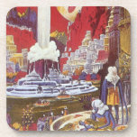 Vintage Science Fiction, die verlorene Stadt Atlan Getränkeuntersetzer<br><div class="desc">Vintages Bild der Science Fiction mit Alien-Frauen, die über eine futuristische Stadt schauen, mit einem Wasserbrunnen in der Mitte, Außerirdischen mit Eidechsen für Haustiere, griechischer oder römischer Bauart und einem riesigen Mond im Hintergrund. Könnte die verlorene Stadt Atlantis sein! Ein klassisches Comic Buch Zukunft Retro Sci fi Szene aus dem...</div>