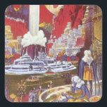 Vintage Science Fiction, die verlorene Stadt Atlan Quadratischer Aufkleber<br><div class="desc">Vintages Bild der Science Fiction mit Alien-Frauen, die über eine futuristische Stadt schauen, mit einem Wasserbrunnen in der Mitte, Außerirdischen mit Eidechsen für Haustiere, griechischer oder römischer Bauart und einem riesigen Mond im Hintergrund. Könnte die verlorene Stadt Atlantis sein! Ein klassisches Comic Buch Zukunft Retro Sci fi Szene aus dem...</div>
