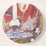 Vintage Science Fiction, die verlorene Stadt Atlan Sandstein Untersetzer<br><div class="desc">Vintages Bild der Science Fiction mit Alien-Frauen, die über eine futuristische Stadt schauen, mit einem Wasserbrunnen in der Mitte, Außerirdischen mit Eidechsen für Haustiere, griechischer oder römischer Bauart und einem riesigen Mond im Hintergrund. Könnte die verlorene Stadt Atlantis sein! Ein klassisches Comic Buch Zukunft Retro Sci fi Szene aus dem...</div>