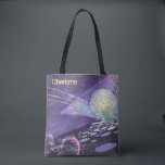 Vintage Science Fiction, ein leuchtendes Orb mit A Tasche<br><div class="desc">Einfach Tasche anpassen,  einfach Ihren Namen hinzufügen! Vintage Illustration futuristische Planeten und Weltraum Science Fiction Image Set in der Zukunft. Ein klassisches Retro-Sci-Fi-Comic-Design mit einem leuchtenden Orb mit Lichtern,  die auf einem fremden Planeten kreisen,  und Außerirdischen in Schubbooten,  die in Richtung 50er fahren.</div>