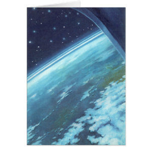 Vintage Science-Fiction, Erde bei Nacht mit Sterne