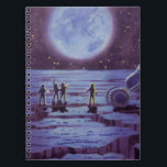 Vintage Science Fiction Erde Rover Außerirdischen  Notizblock<br><div class="desc">Vintage Illustration futuristische Außerirdischen und Roboter Science Fiction Bild mit einem klassischen 50er Comic Buch Design. Retro-Sci-Fi-Design mit Alien-Astronauten auf einem fremden Planeten mit einem Raumfahrzeug,  Mondrover oder Mondrover und Blick auf die Erde und den Weltraum und winkend. Ein dunkler Himmel mit hellen Sternen und Planeten.</div>