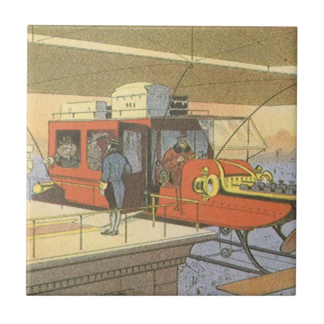 Vintage Science Fiction Flugzeug Hubschrauber Limo Fliese (Vorderseite)