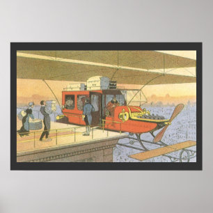 Vintage Science Fiction Flugzeug Hubschrauber Limo Poster