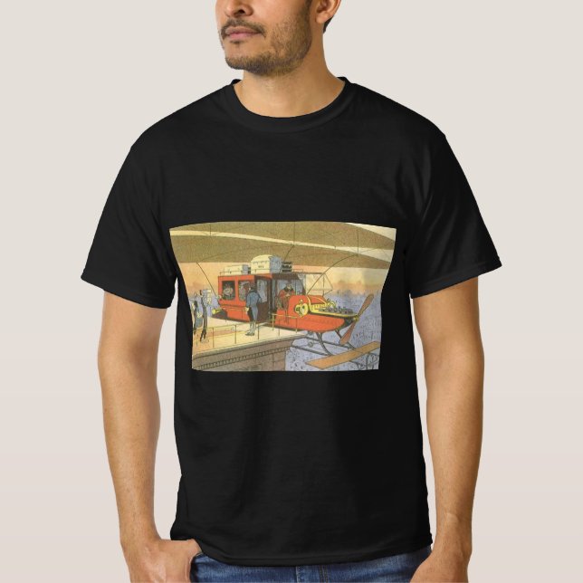 Vintage Science Fiction Flugzeug Hubschrauber Limo T-Shirt (Vorderseite)