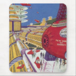 Vintage Science Fiction, futuristische New York Ci Mousepad<br><div class="desc">Vintages Bild der Reise und der Science Fiction des Transports mit einem futuristischen Flughafen mit einem Flugzeug,  das von New York City in den USA nach Sydney,  Australien fliegt. Ein klassisches Comic Buch Zukunft Retro-Sci-Fi-Design mit Menschen in persönlichen fliegenden Flugzeug-Autos.</div>