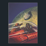 Vintage Science Fiction, futuristische Stadt auf d<br><div class="desc">Vintages Bild der Reise und der Science Fiction des Transports mit einem klassischen Comic-Buch Retro-SciFi Weltraum und Planeten-Bild von Astronauten oder Außerirdischen reisen in einem Raumschiff über eine futuristische Metropole auf dem Mond.</div>