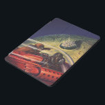 Vintage Science Fiction, futuristische Stadt auf d iPad Pro Cover<br><div class="desc">Vintages Bild der Reise und der Science Fiction des Transports mit einem klassischen Comic-Buch Retro-SciFi Weltraum und Planeten-Bild von Astronauten oder Außerirdischen reisen in einem Raumschiff über eine futuristische Metropole auf dem Mond.</div>