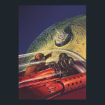 Vintage Science Fiction, futuristische Stadt auf d Poster<br><div class="desc">Vintages Bild der Reise und der Science Fiction des Transports mit einem klassischen Comic-Buch Retro-SciFi Weltraum und Planeten-Bild von Astronauten oder Außerirdischen reisen in einem Raumschiff über eine futuristische Metropole auf dem Mond.</div>