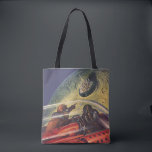Vintage Science Fiction, futuristische Stadt auf d Tasche<br><div class="desc">Vintages Bild der Reise und der Science Fiction des Transports mit einem klassischen Comic-Buch Retro-SciFi Weltraum und Planeten-Bild von Astronauten oder Außerirdischen reisen in einem Raumschiff über eine futuristische Metropole auf dem Mond.</div>