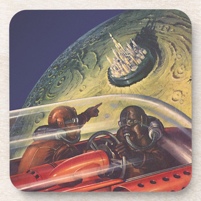 Vintage Science Fiction, futuristische Stadt auf d Untersetzer (Vorderseite)