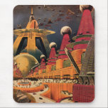 Vintage Science Fiction Futuristische Stadt Flying Mousepad<br><div class="desc">Vintages Bild der Reise-und Transport-Science Fiction mit einem klassischen Comic-Buch Retro sci,  wenn urbane Umgebung mit einer Stadt der Zukunft. Die architektonischen Gebäude sind wie Kegel geformt und die Fahrzeuge fliegen wie Vögel,  während sich Menschenmassen durch die Metropole bewegen.</div>