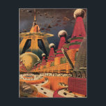 Vintage Science Fiction Futuristische Stadt Flying Postkarte<br><div class="desc">Vintages Bild der Reise-und Transport-Science Fiction mit einem klassischen Comic-Buch Retro sci,  wenn urbane Umgebung mit einer Stadt der Zukunft. Die architektonischen Gebäude sind wie Kegel geformt und die Fahrzeuge fliegen wie Vögel,  während sich Menschenmassen durch die Metropole bewegen.</div>