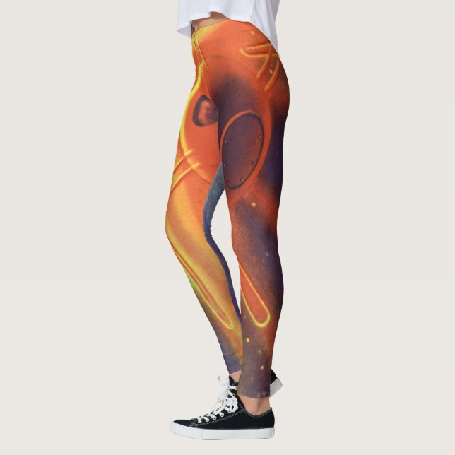 Vintage Science Fiction, glühende Rakete im Weltra Leggings (Links)