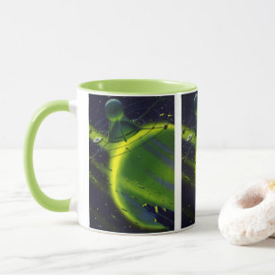 Vintage Science-Fiction Grüner Planet mit Raumschi Tasse