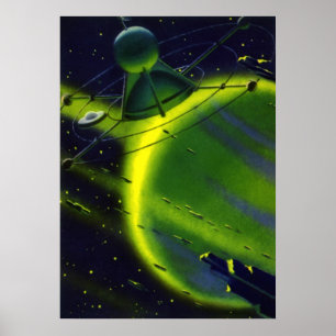 Vintage Science Fiction Grüner Planet w Raumschif Poster