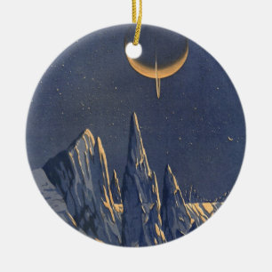 Vintage Science-Fiction, Halbmond-Schneeplanet Keramik Ornament