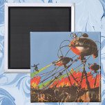 Vintage Science Fiction HG Wells Krieg der Welten Magnet<br><div class="desc">Vintage Illustration Science Fiction mit einer Schlachtszene aus dem Krieg der Welten. Der Krieg der Welten ist ein Science Fiction-Roman von H. G. Wells,  der 1898 als Zeitschriftenreihe und dann als Buch veröffentlicht wurde.</div>