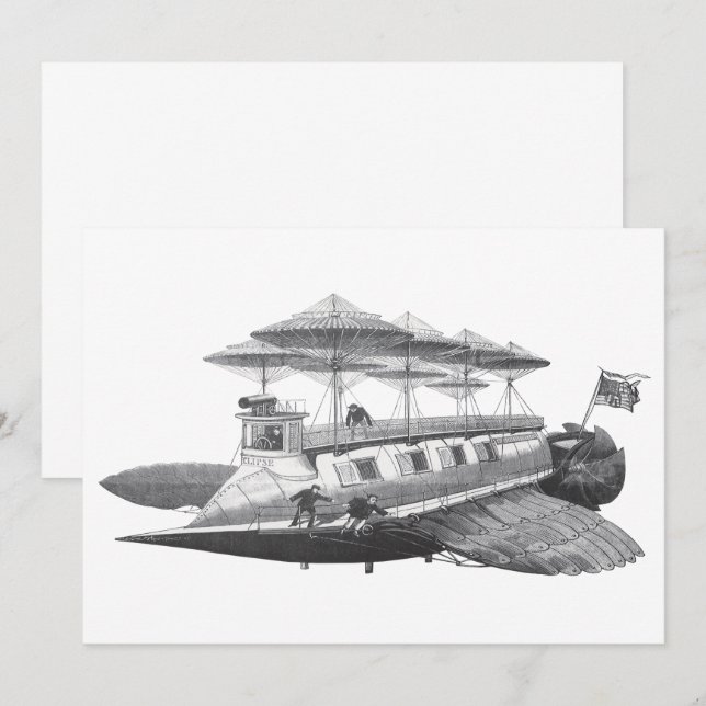 Vintage Science Fiction Luftschiff Einladung (Vorne/Hinten)