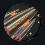 Vintage Science Fiction Magnet<br><div class="desc">Vintage Illustration futuristischen Weltraum und Planeten Science Fiction Bild. Ein klassisches 50er Retro-Comic Buch sci fi-Gestaltung der Zukunft mit einem Reise-und Transport-Raketenschiff durch den Weltraum vorbei an den Sternen und dem Mond auf dem Weg zurück zur Erde.</div>