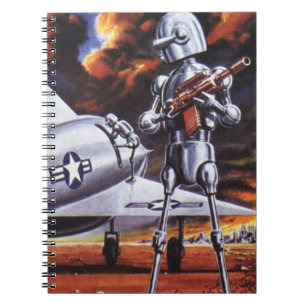 Vintage Science-Fiction-Militärrobotersoldaten Notizblock