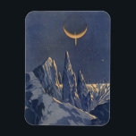 Vintage Science Fiction, Mondschneeplanet Magnet<br><div class="desc">Vintage Illustration futuristische Science Fiction Planeten und Weltraumbild. Ein 50er Retro-Sci-Fi-Comic Buch-Design mit einem fremden Planeten bedeckt mit Eis und Schnee in der Nacht mit einem Halbmond über den Bergen im Winter.</div>