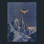 Vintage Science Fiction, Mondschneeplanet Poster<br><div class="desc">Vintage Illustration futuristische Science Fiction Planeten und Weltraumbild. Ein 50er Retro-Sci-Fi-Comic Buch-Design mit einem fremden Planeten bedeckt mit Eis und Schnee in der Nacht mit einem Halbmond über den Bergen im Winter.</div>