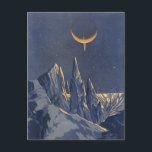 Vintage Science Fiction, Mondschneeplanet Postkarte<br><div class="desc">Vintage Illustration futuristische Science Fiction Planeten und Weltraumbild. Ein 50er Retro-Sci-Fi-Comic Buch-Design mit einem fremden Planeten bedeckt mit Eis und Schnee in der Nacht mit einem Halbmond über den Bergen im Winter.</div>