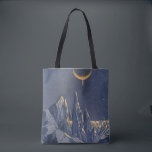 Vintage Science Fiction, Mondschneeplanet Tasche<br><div class="desc">Vintage Illustration futuristische Science Fiction Planeten und Weltraumbild. Ein 50er Retro-Sci-Fi-Comic Buch-Design mit einem fremden Planeten bedeckt mit Eis und Schnee in der Nacht mit einem Halbmond über den Bergen im Winter.</div>