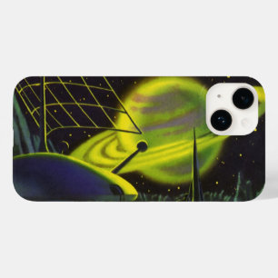 Vintage Science Fiction Neon Green Planet w Rings Case-Mate iPhone 14 Hülle