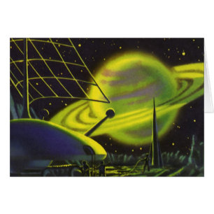 Vintage Science-Fiction Neon-Grüner Planet mit Rin