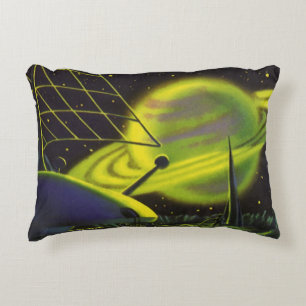 Vintage-Science-Fiction-Neon-Grüner-Planet mit Rin Dekokissen