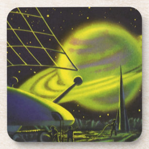 Vintage Science-Fiction Neon-Grüner Planet mit Rin Untersetzer
