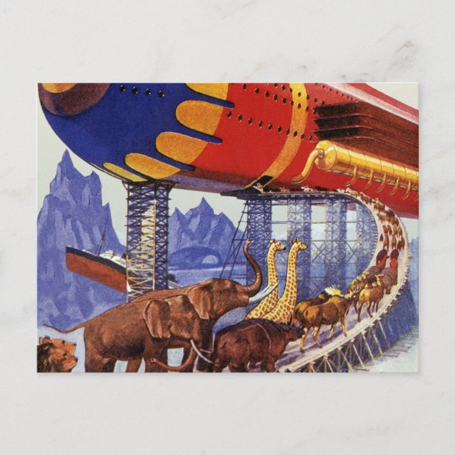 Vintage Science Fiction, Noah's Ark Wild Animals Postkarte (Vorderseite)