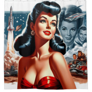 Vintage-Science-Fiction-Pin-up Duschvorhang