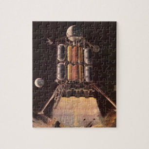 Vintage-Science-Fiction-Rakete startet vom Planete
