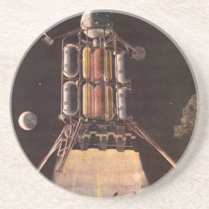 Vintage-Science-Fiction-Rakete startet vom Planete Getränkeuntersetzer