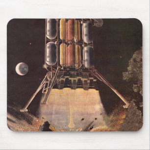 Vintage Science-Fiction-Rakete startet vom Planete Mousepad