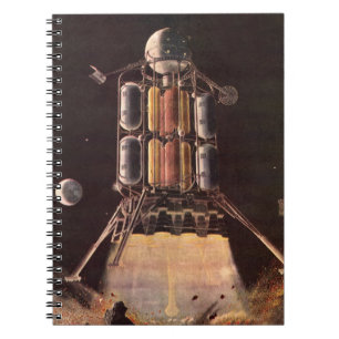 Vintage Science-Fiction-Rakete startet vom Planete Notizblock